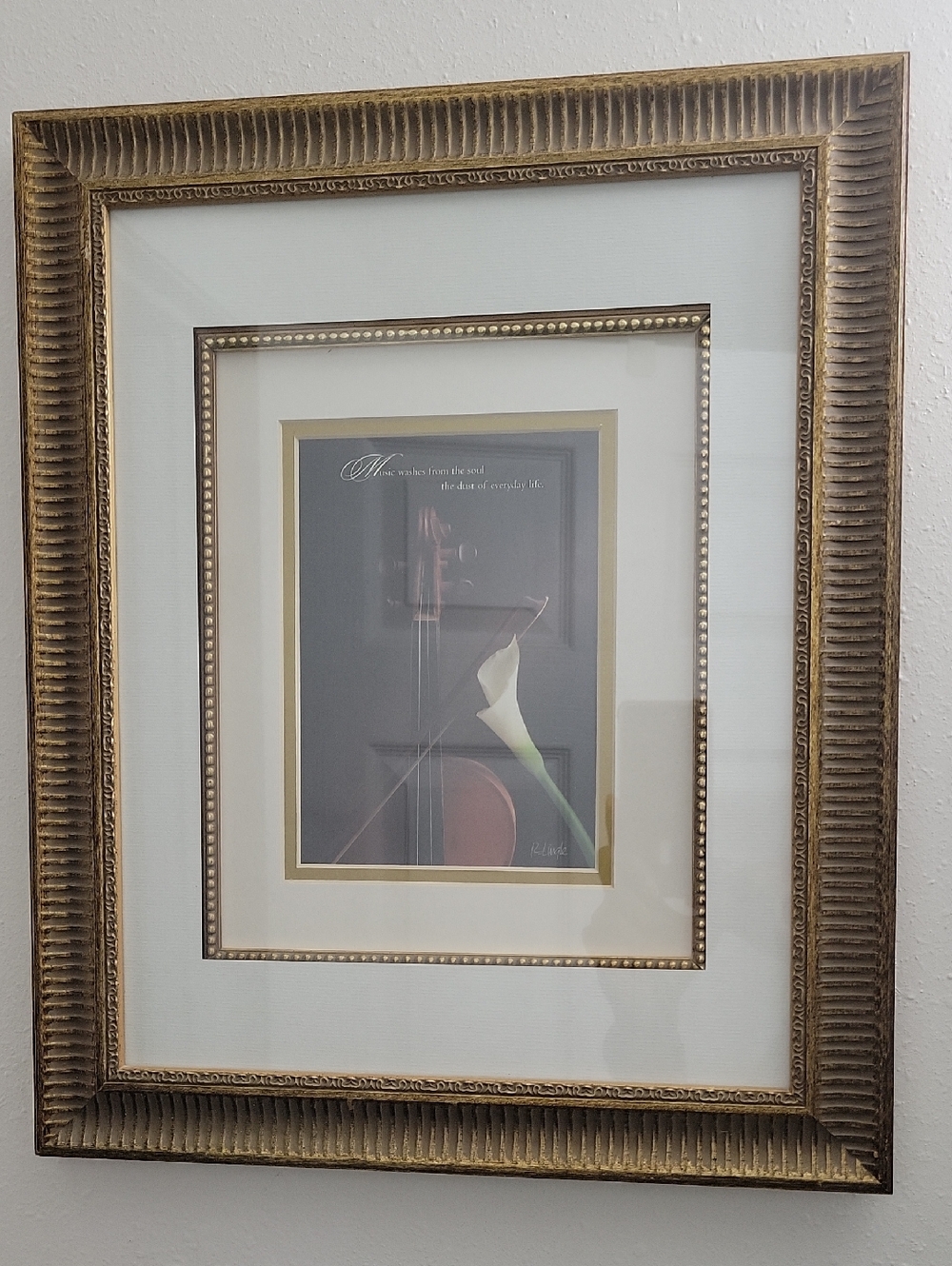 Framed Wall Art Print with Gold Accent Frame - White Mat and Gold Trim